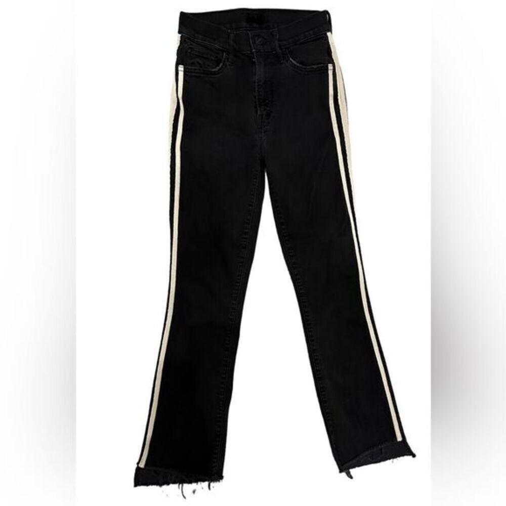 Mother Jean Size 24‎ Black Insider Crop Step Fray Guilty Racer Stripe Bootcut - Picture 3 of 13